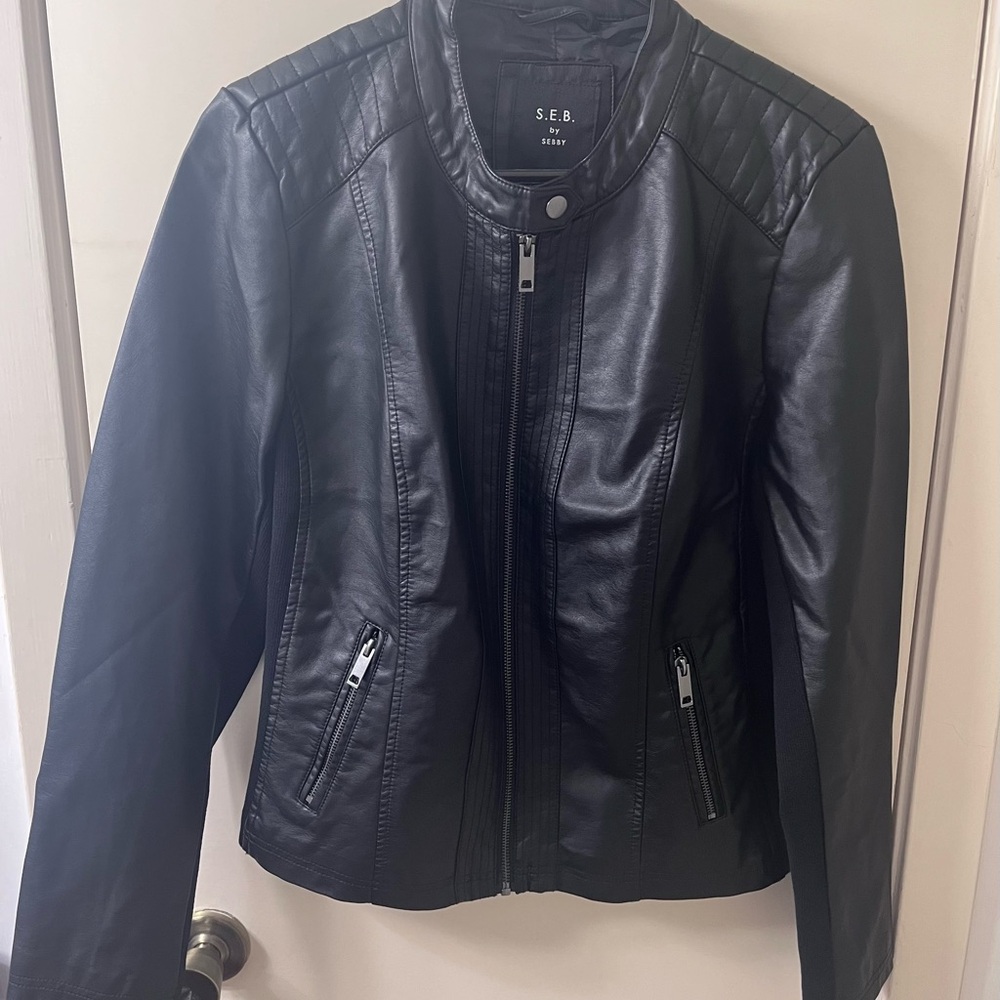 Sebby Black Faux Leather Jacket for Women
